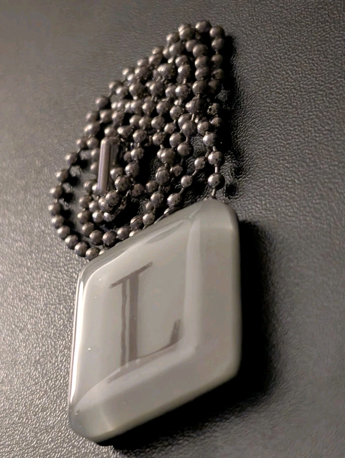 Initial Letter L Glass Tile Pendant Necklace Silver Ball Chain Monogram White