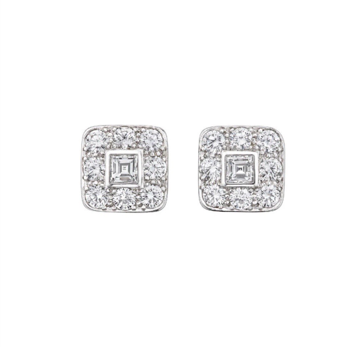 $12,600 TIFFANY & CO. 1.32ASSCHER DIAMONDPLATINUM EARRINGS STUDHALO SQUARE