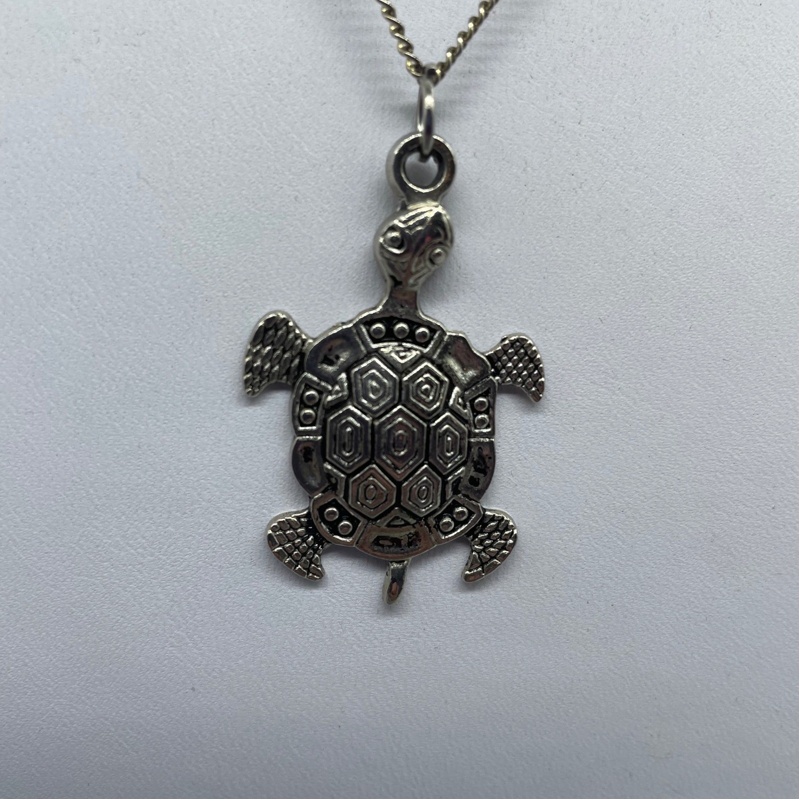 Silver Tone Sea Turtle Pendant Necklace 18 Inch Chain Coastal Boho Jewelry