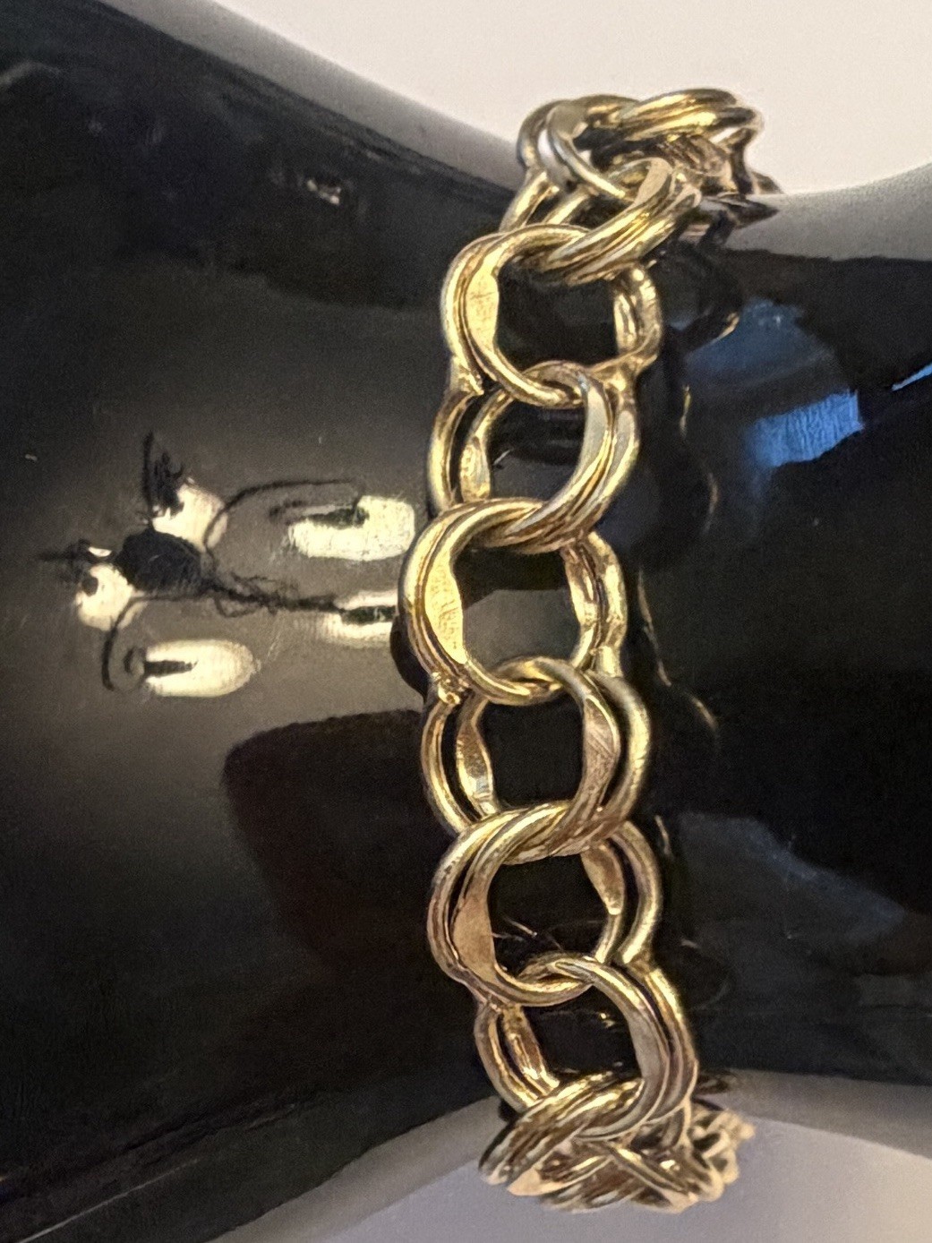 14k Yellow Gold Double Curb Link Chunky Charm Bracelet Polished Retro Never Worn