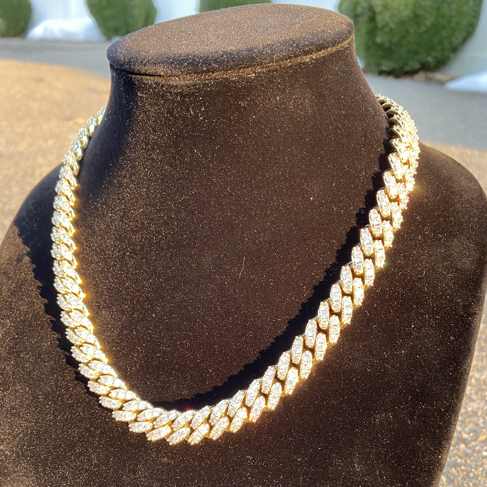 Gold Miami Cuban Link Chain 20in 12mm with Man Made Diamonds 14k Gold Over Steel
