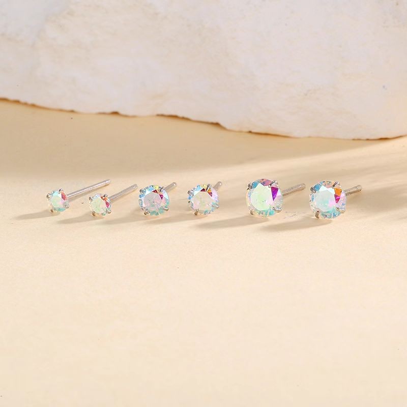 Men Women Iridescent Round Solitaire 925 Sterling Silver Mini Stud Earring GIFT
