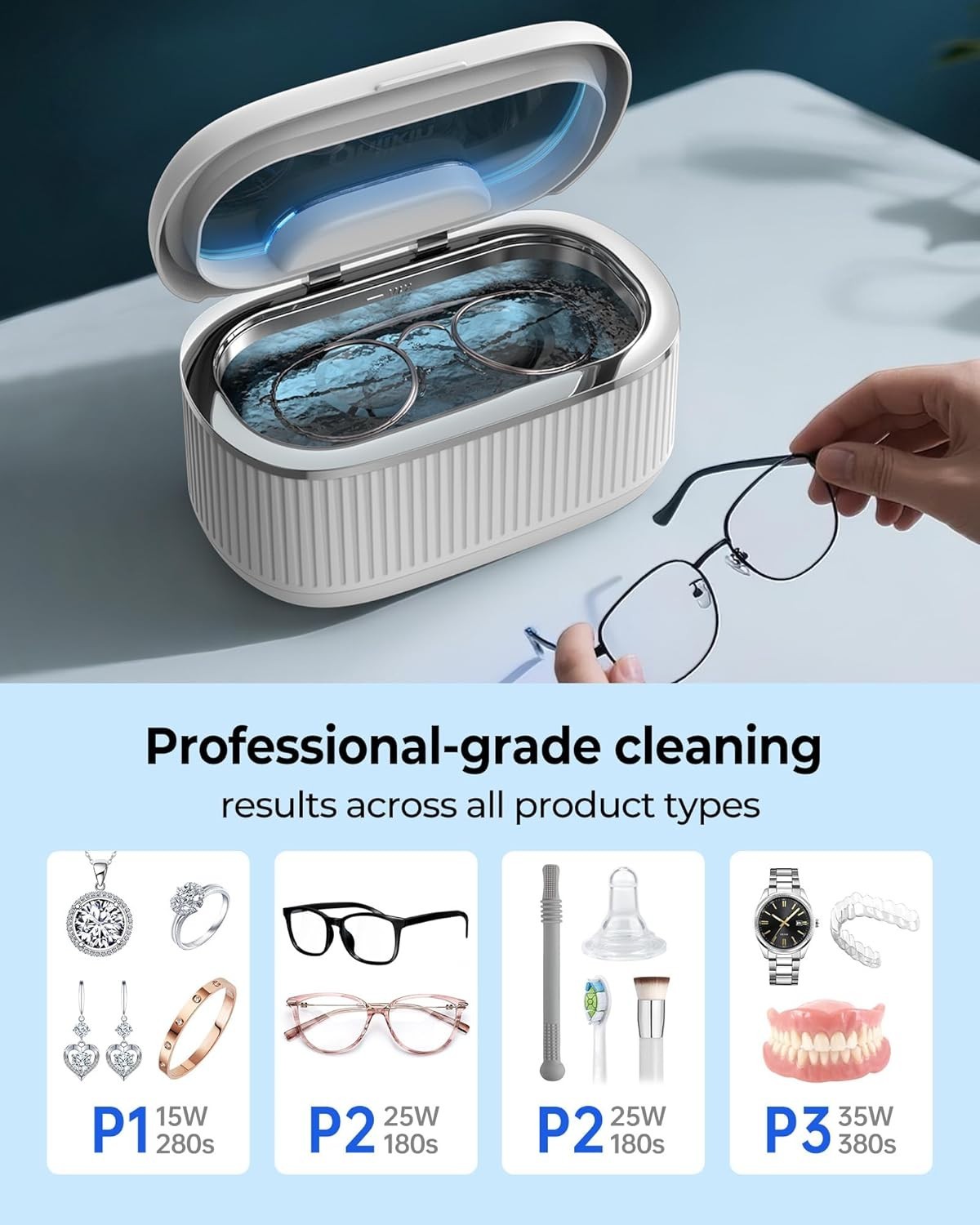 3-Level Power Ultrasonic Cleaner for Delicate Jewelry and Sturdy Watch Straps