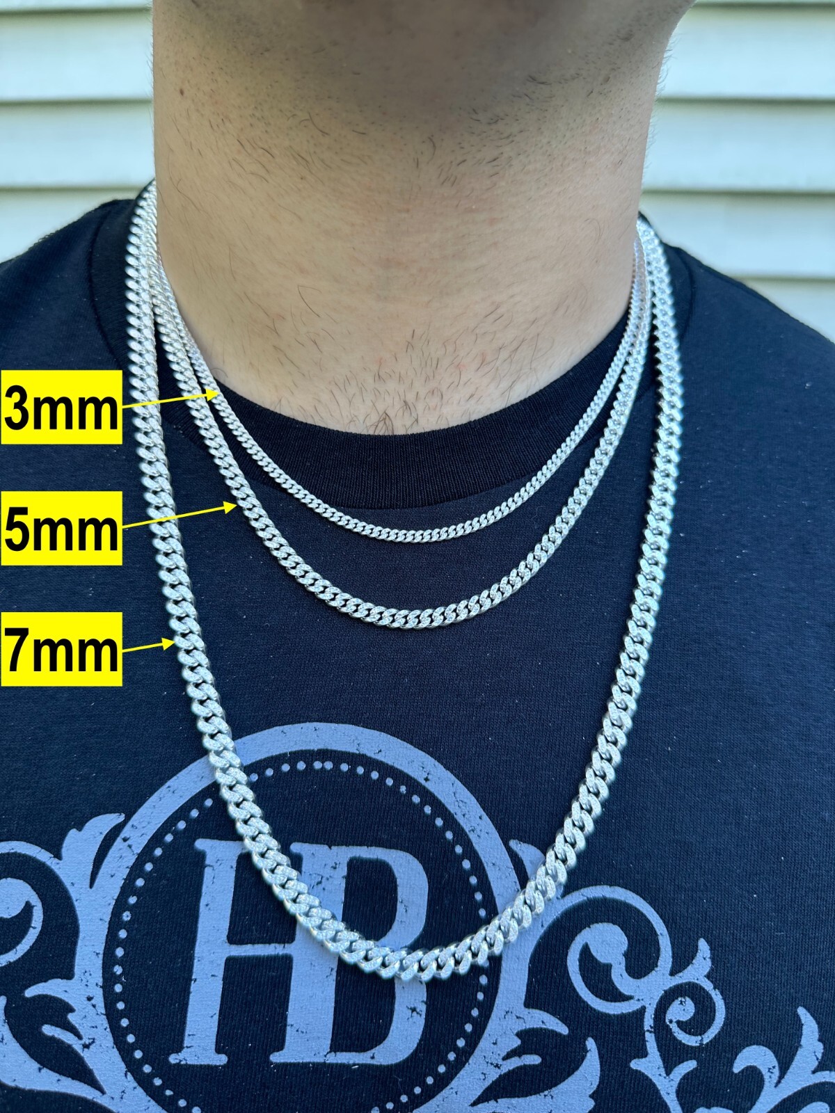 Miami Cuban Chain Diamond Cut Real 925 Sterling Silver Bracelet Necklace 3-7mm