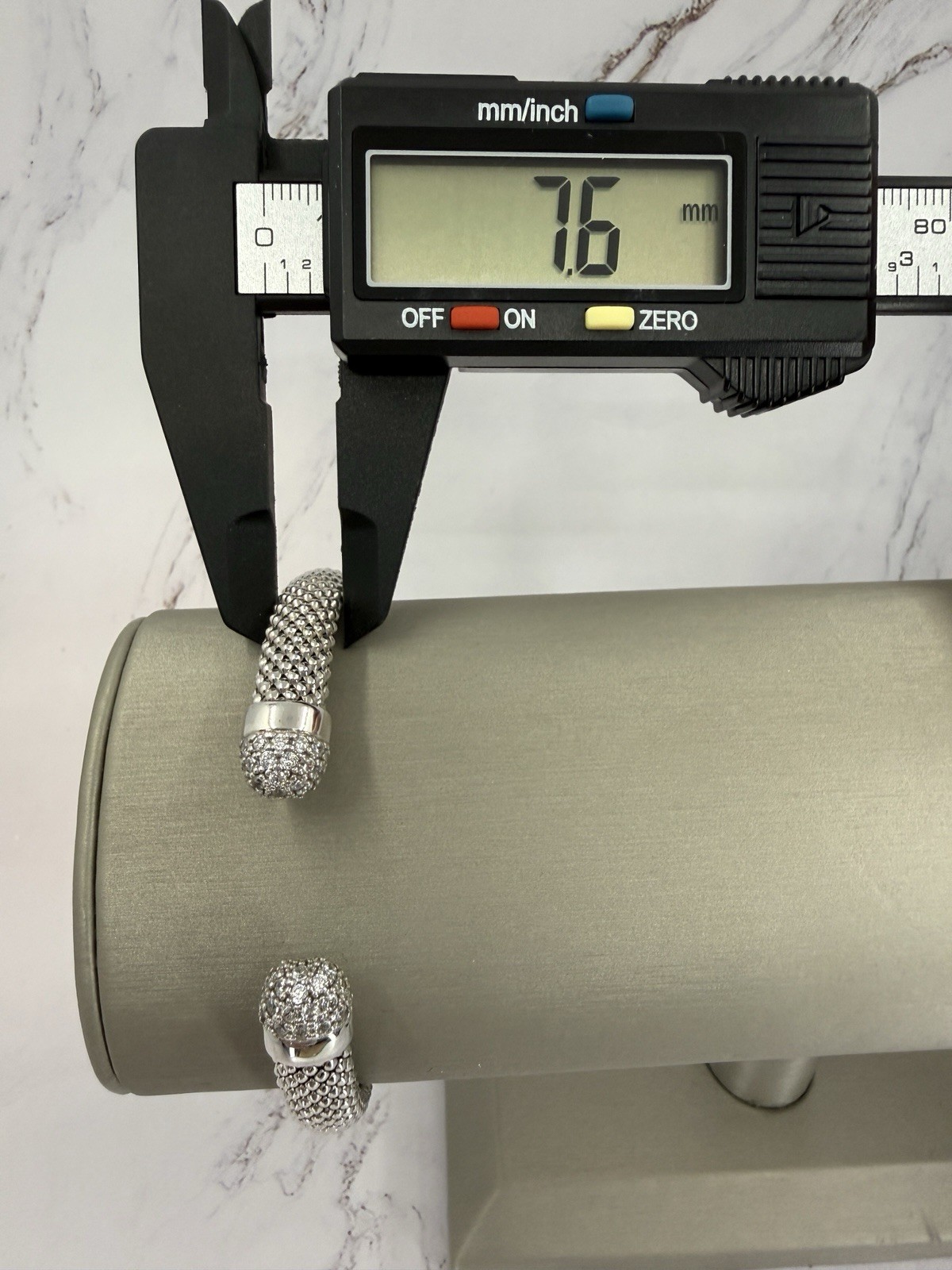 Diamonique Sterling Silver Popcorn Mesh Cuff Bracelet 925 Pave End Caps 6.25″