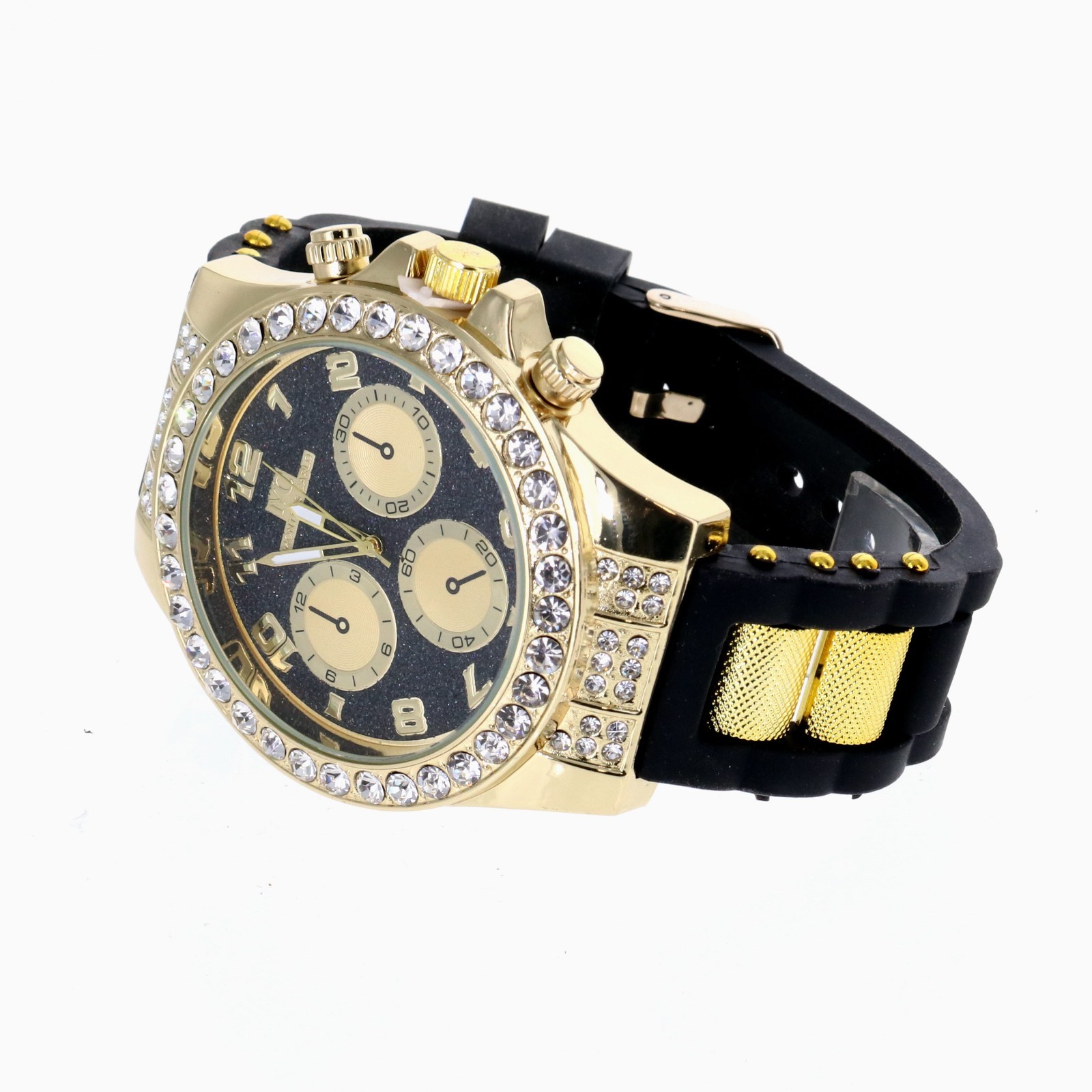 Men’s Hip Hop Watch Iced Bling Rapper Big Stones Silicone Band Luxury Fashion
