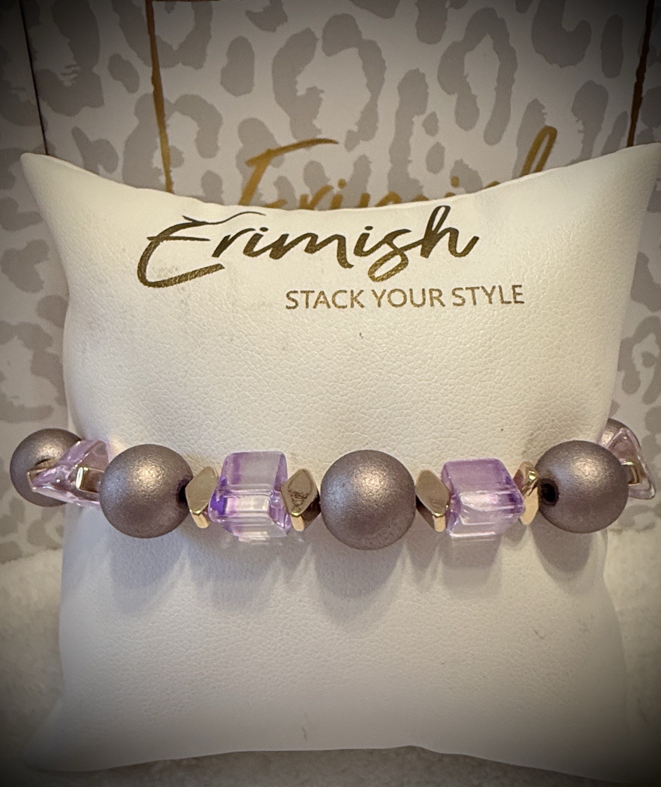 New ERIMISH Bracelet- Purple, Taupe Gray & Gold