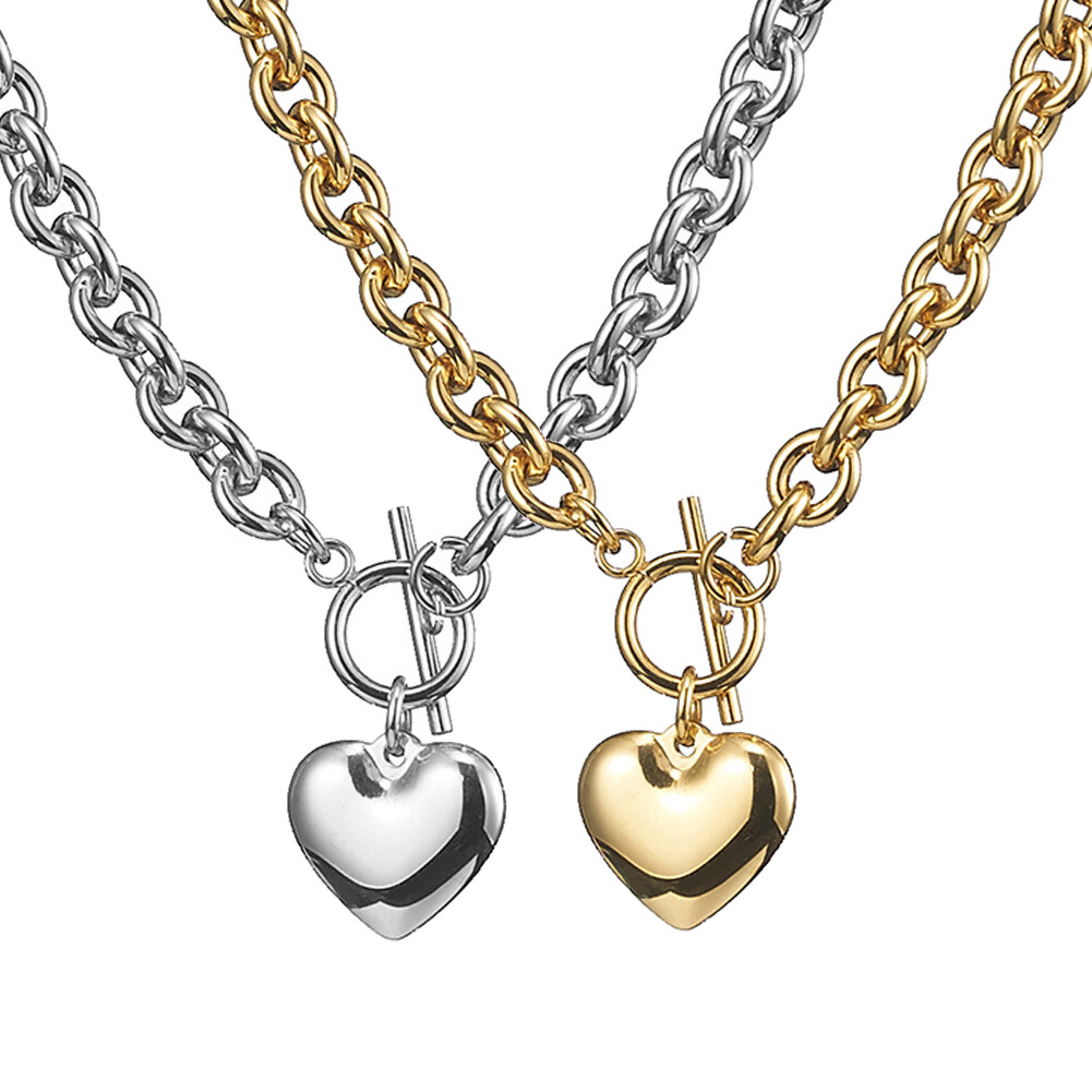 7″-40″ Silver/Gold Women Heart Choker Necklace 316L stainless steel Rolo Chain