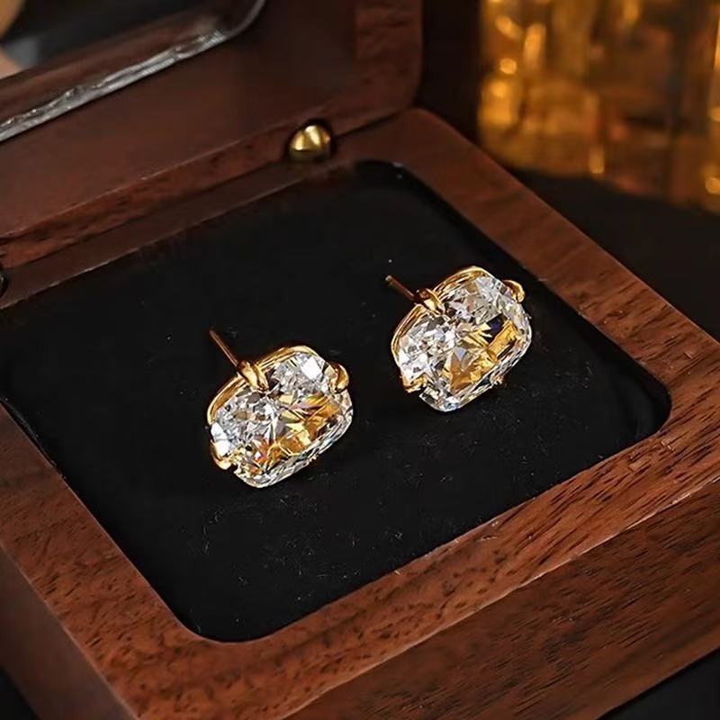 Women 18k Gold Plated Iced CZ Sparkling Square Huggie Earring Stud