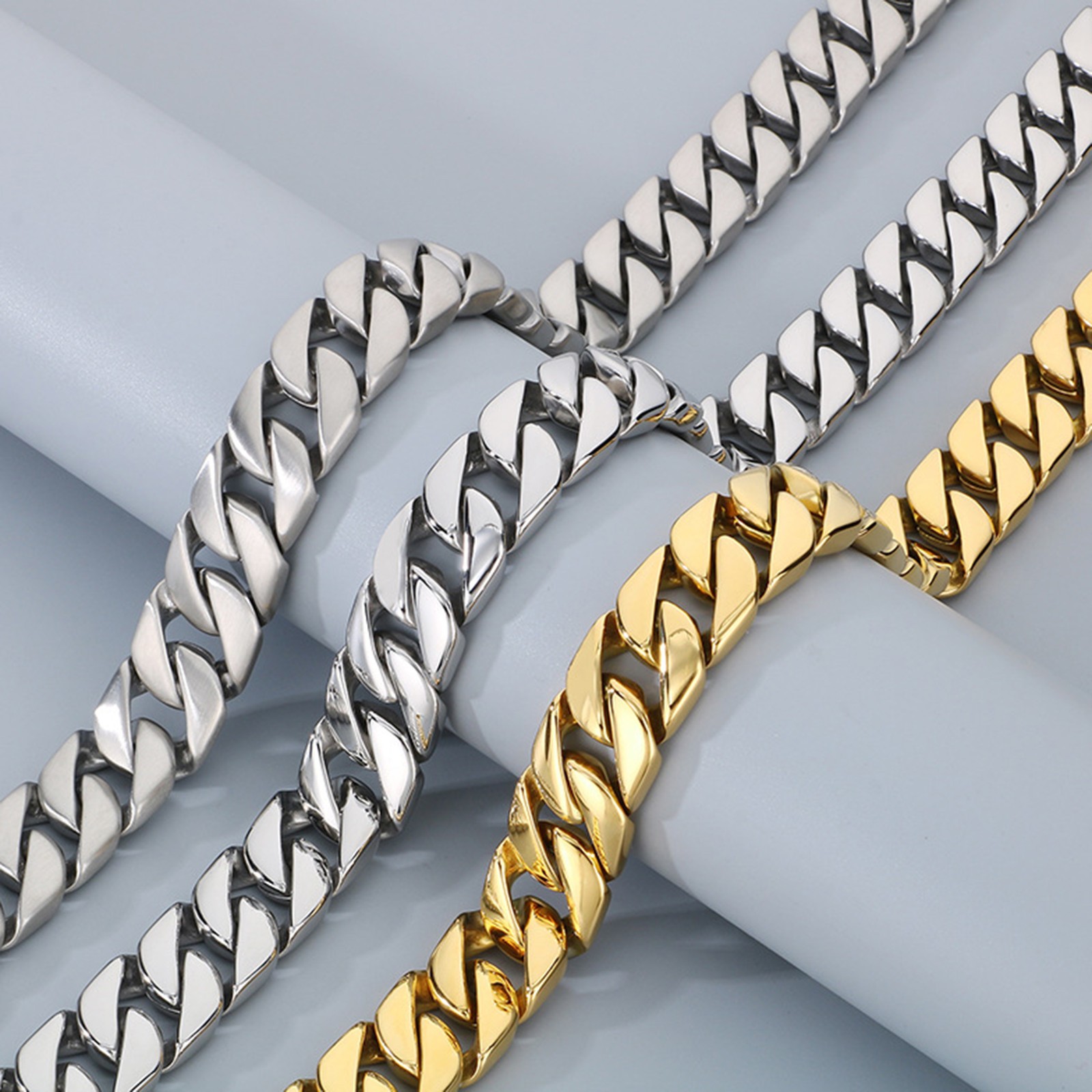 Fashion 20mm/24mm Polished Silver Chain 316L Stainless Steel Curb Cuban Necklace