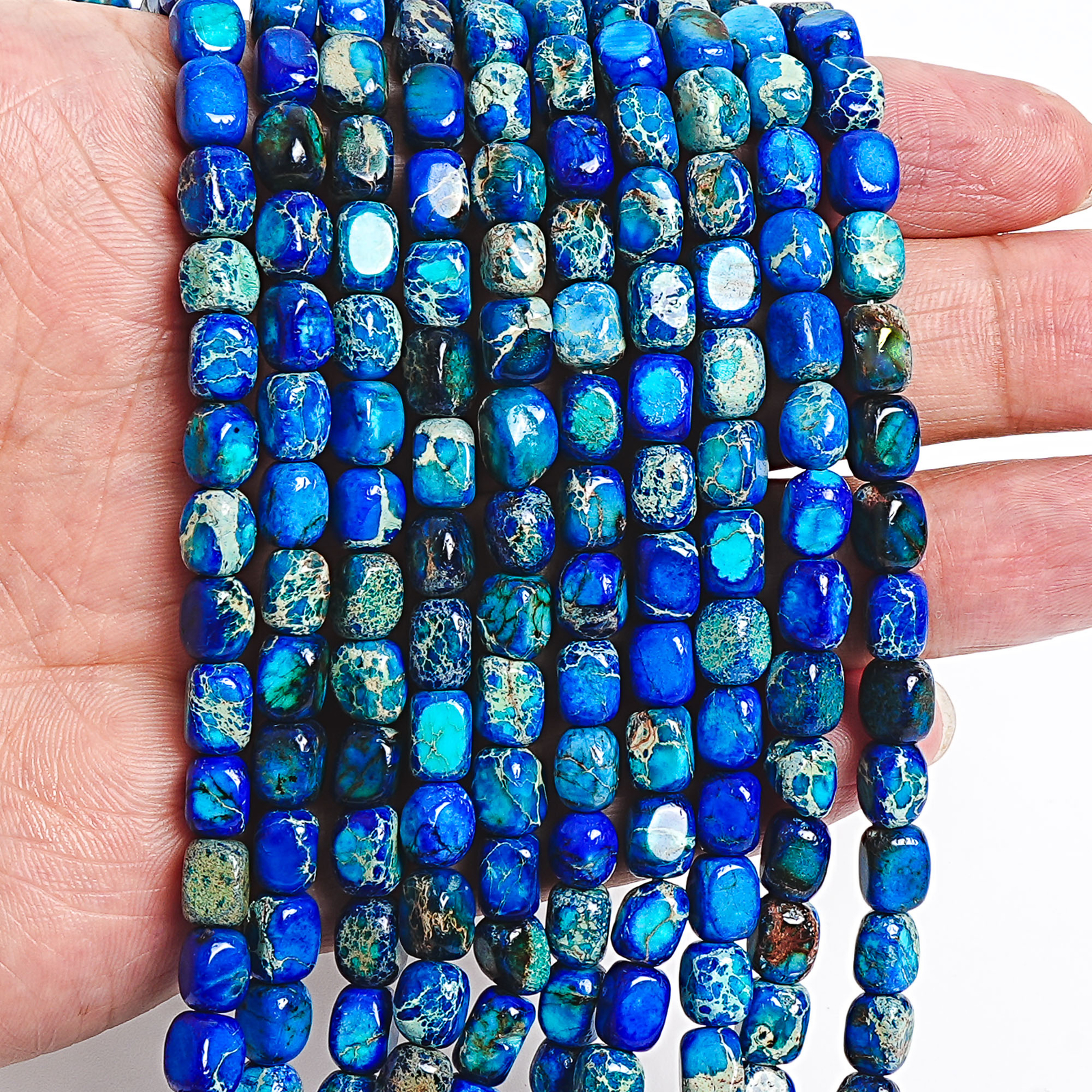7X5MM Natural Blue Sea Sediment Imperial Jasper Beads AA Cube Loose Beads