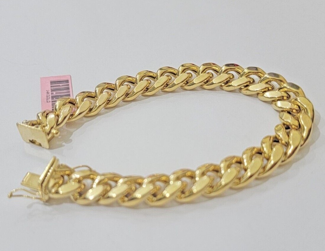 11mm 14k Gold Bracelet Miami Cuban Link 7″- 10 Inch Mens Real 14kt Yellow Gold