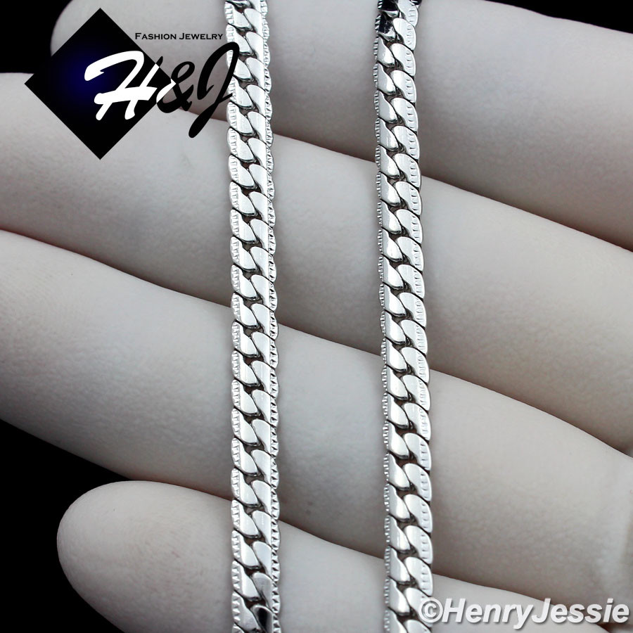 18-40″MEN Stainless Steel 5.5mm Silver Diamond Cut Miami Cuban Chain Necklace