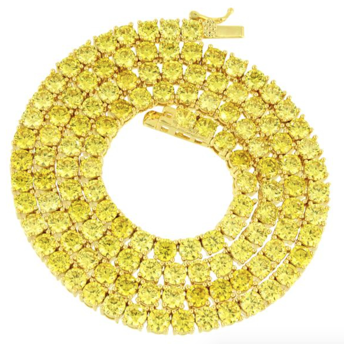 4MM Tennis Chain Necklace Gold Finish Yellow Canary Cubic Zirconia 16-24”