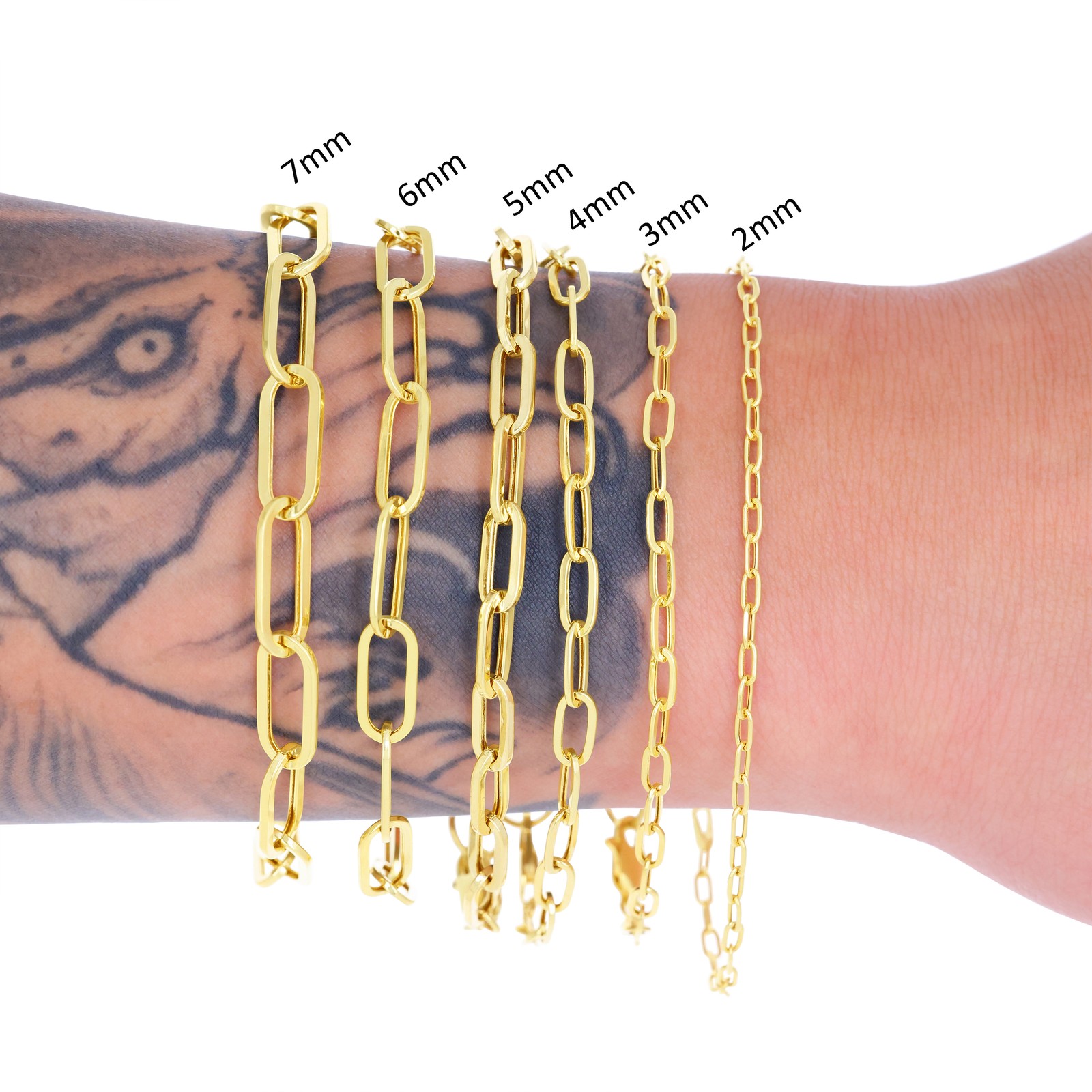 10k Yellow Gold Paperclip 2mm-7mm Chain Cable Rolo Bracelet Mens Womens 7″ – 8″
