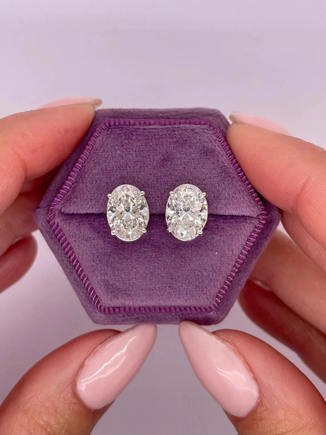 2-TCW Lab Created Oval Cut Solitaire Earring IGI Certified 14K White Gold Plated