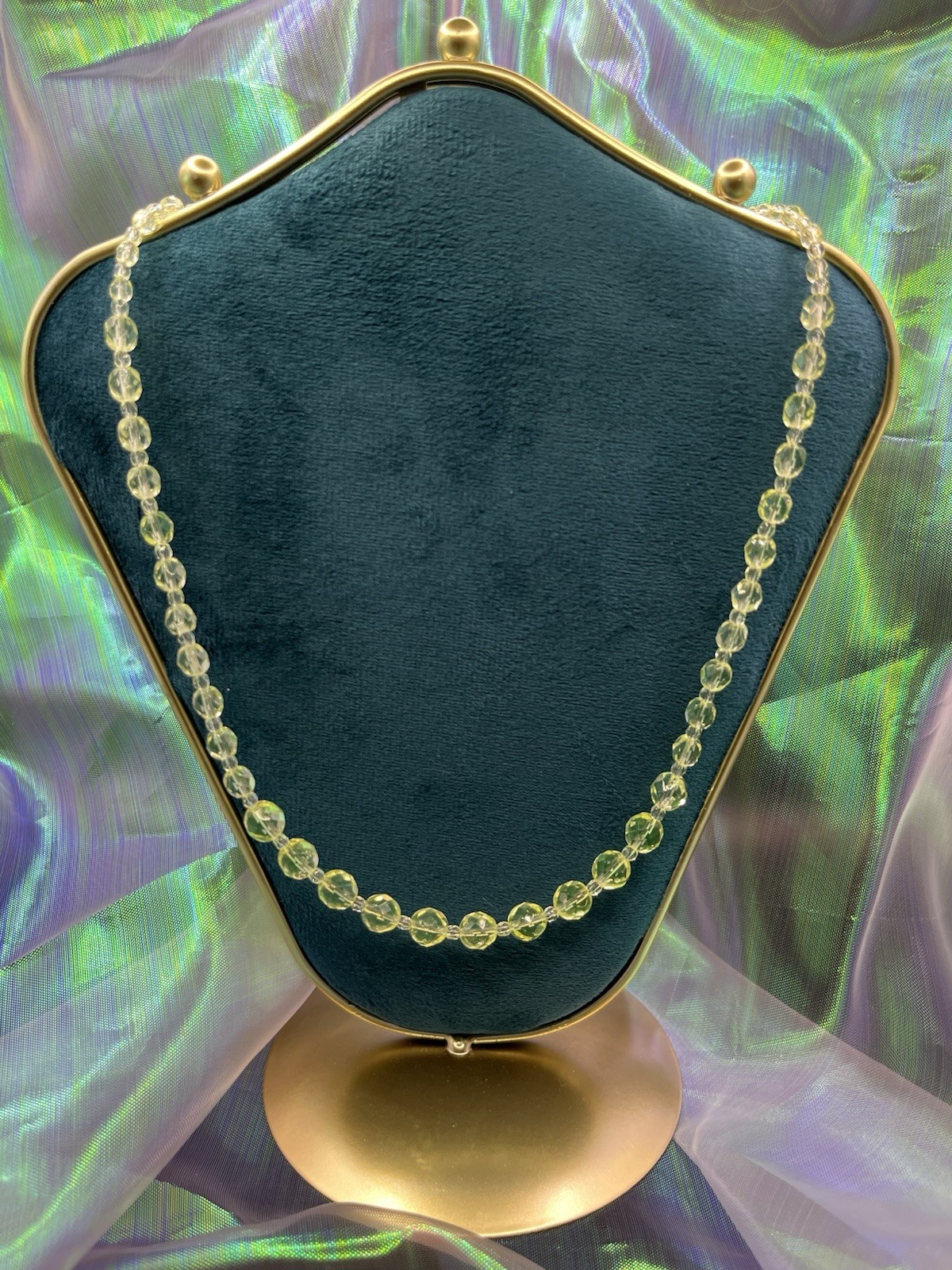 Vaseline Uranium Glass 20” Necklace Graduated Art Deco Style