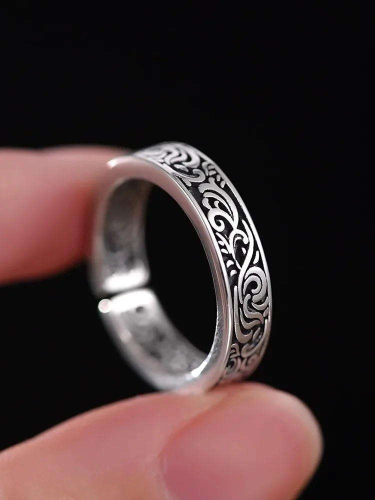 Silver Feng Shui Pixiu Adjustable Ring MANI Mantra Protection Wealth Ring USA