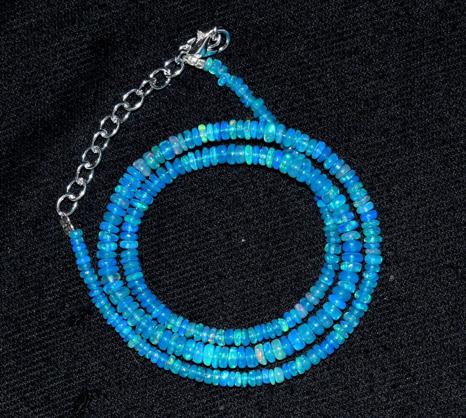 16″Natural Ethiopian Blue Opal Wello Fire Opal Gemstone Bead Necklace