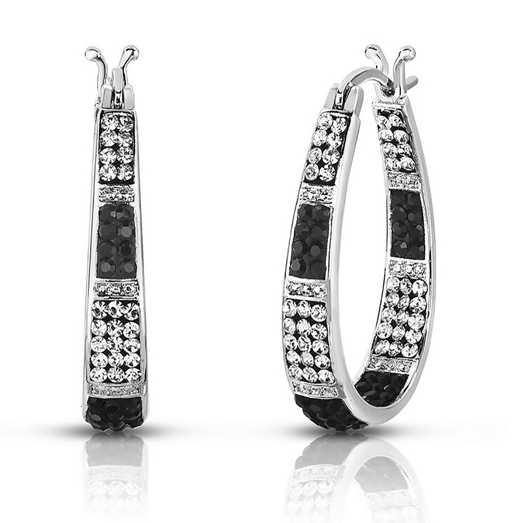 Women’s 18Kt White Gold Plated Austrian Crystal Inside Outside Hoop Earrings