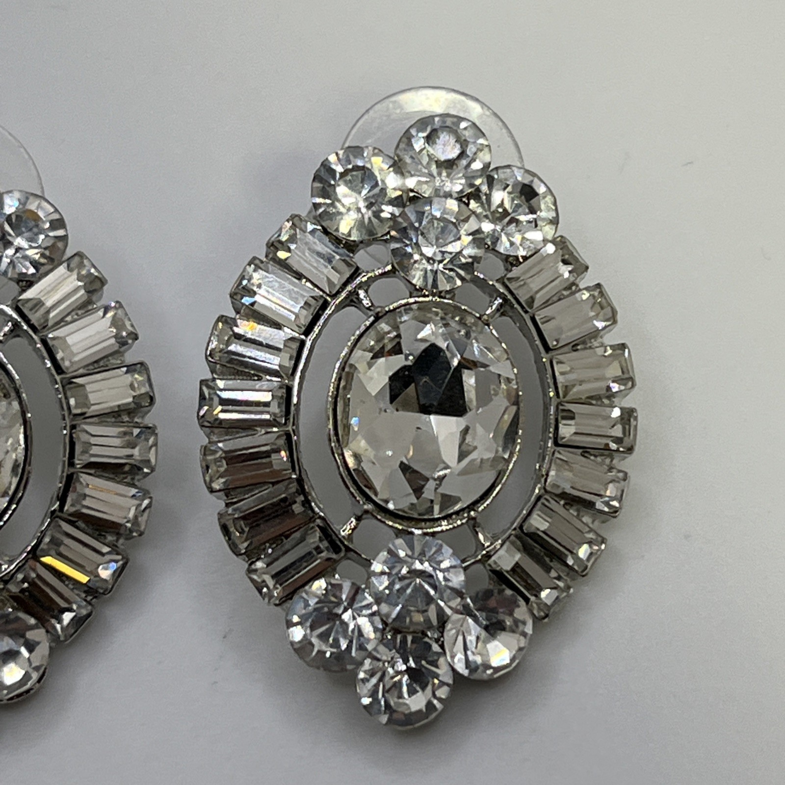 Large Vintage Crystal Rhinestone Post Earrings Special Occasion Prom Formal 1”