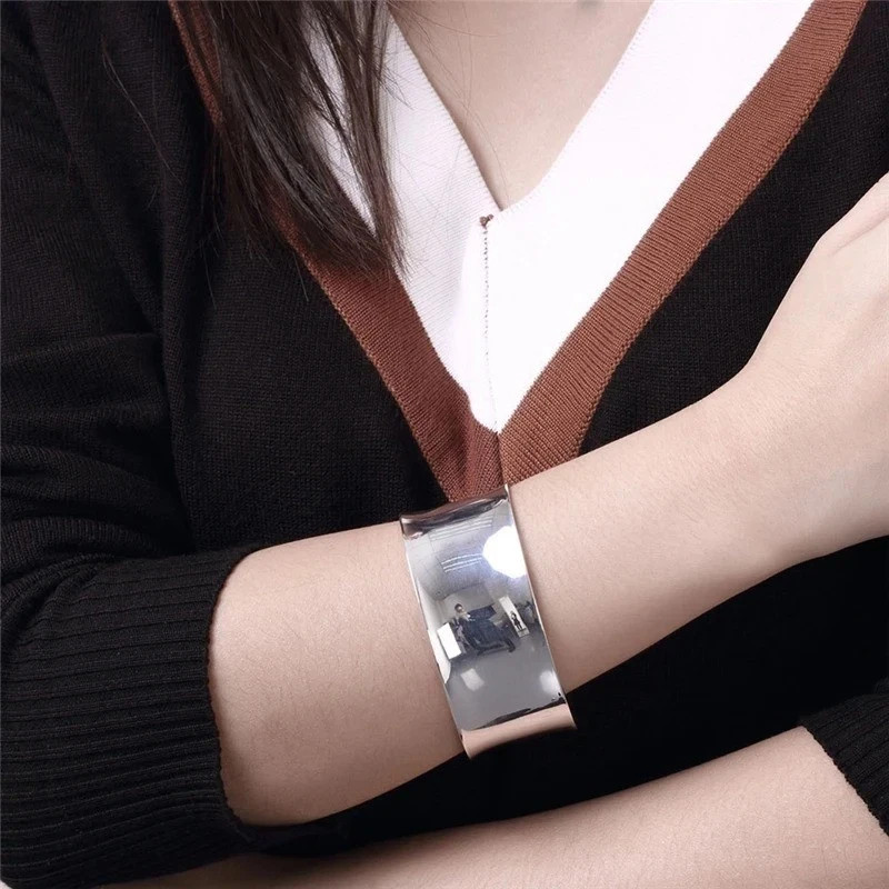 Open Bangle Vintage Retro Sterling Silver 925 Thick Cuff Bracelet Jewelry Women