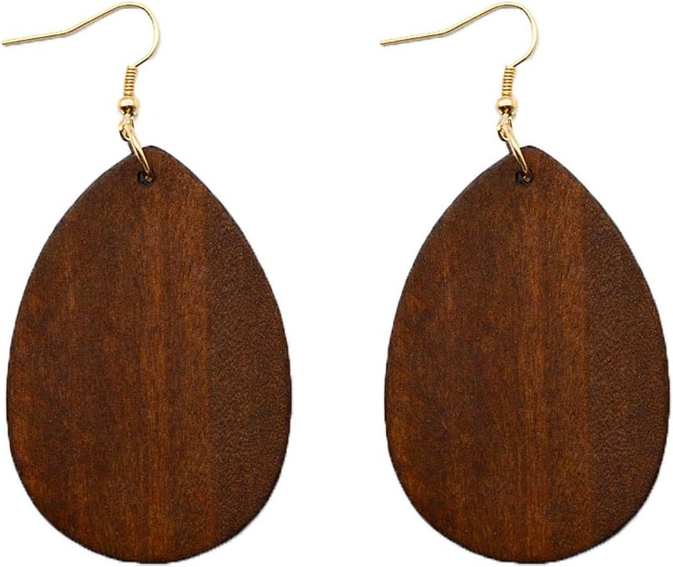 4 Pairs Ethnic Big Geometric round Circle Teardrop Wood Dangle Earrings Wooden D