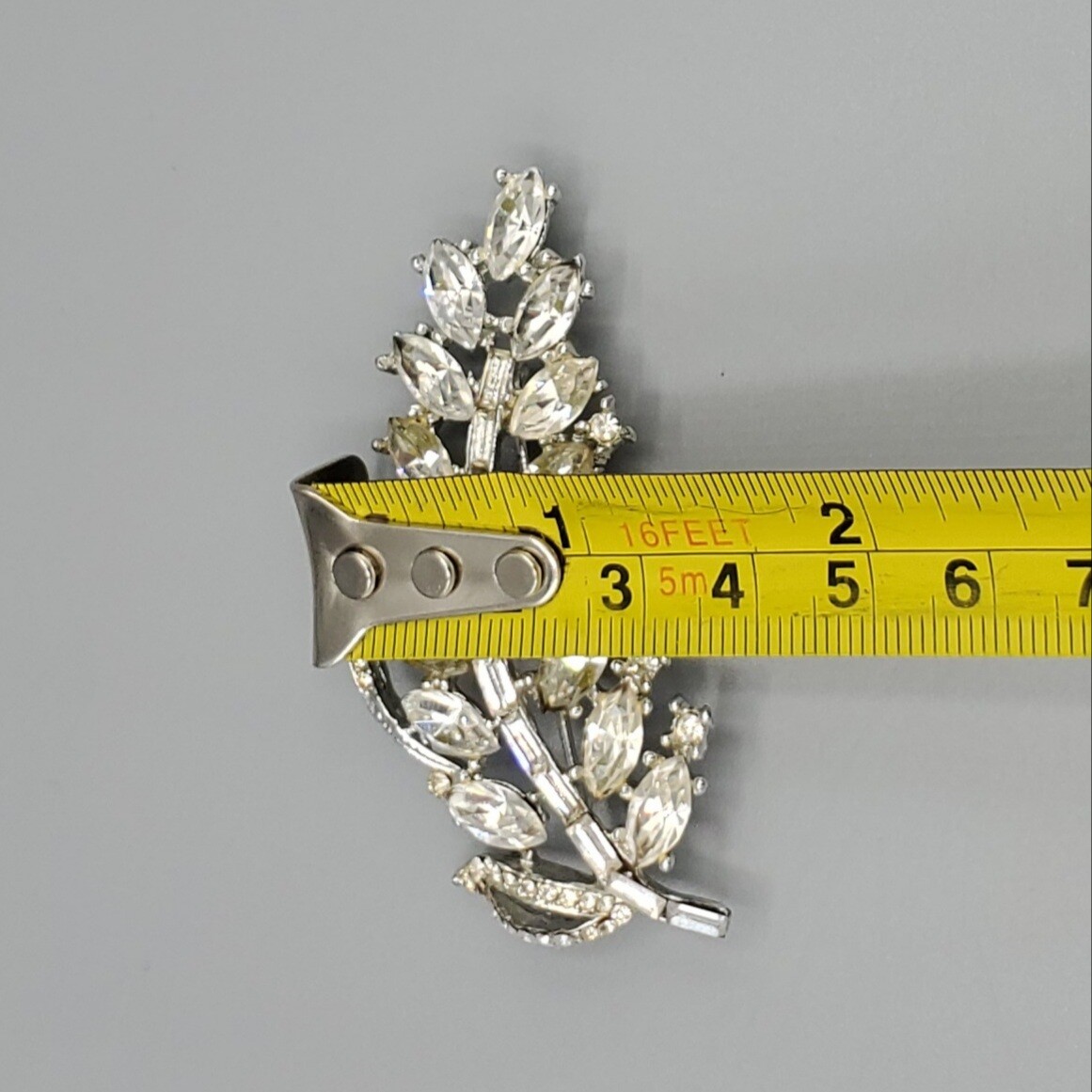 1950’s Unsigned Designer Clear Marquise Baguette Feather Leaf Brooch