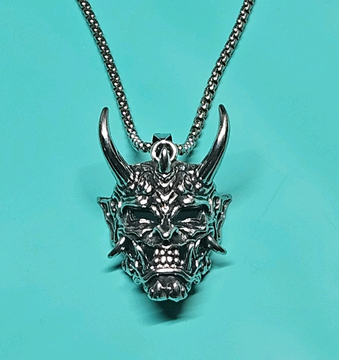 Men’s Stainless Steel Evil Demon Skull Pendant Box Chain Punk Necklace 5-1