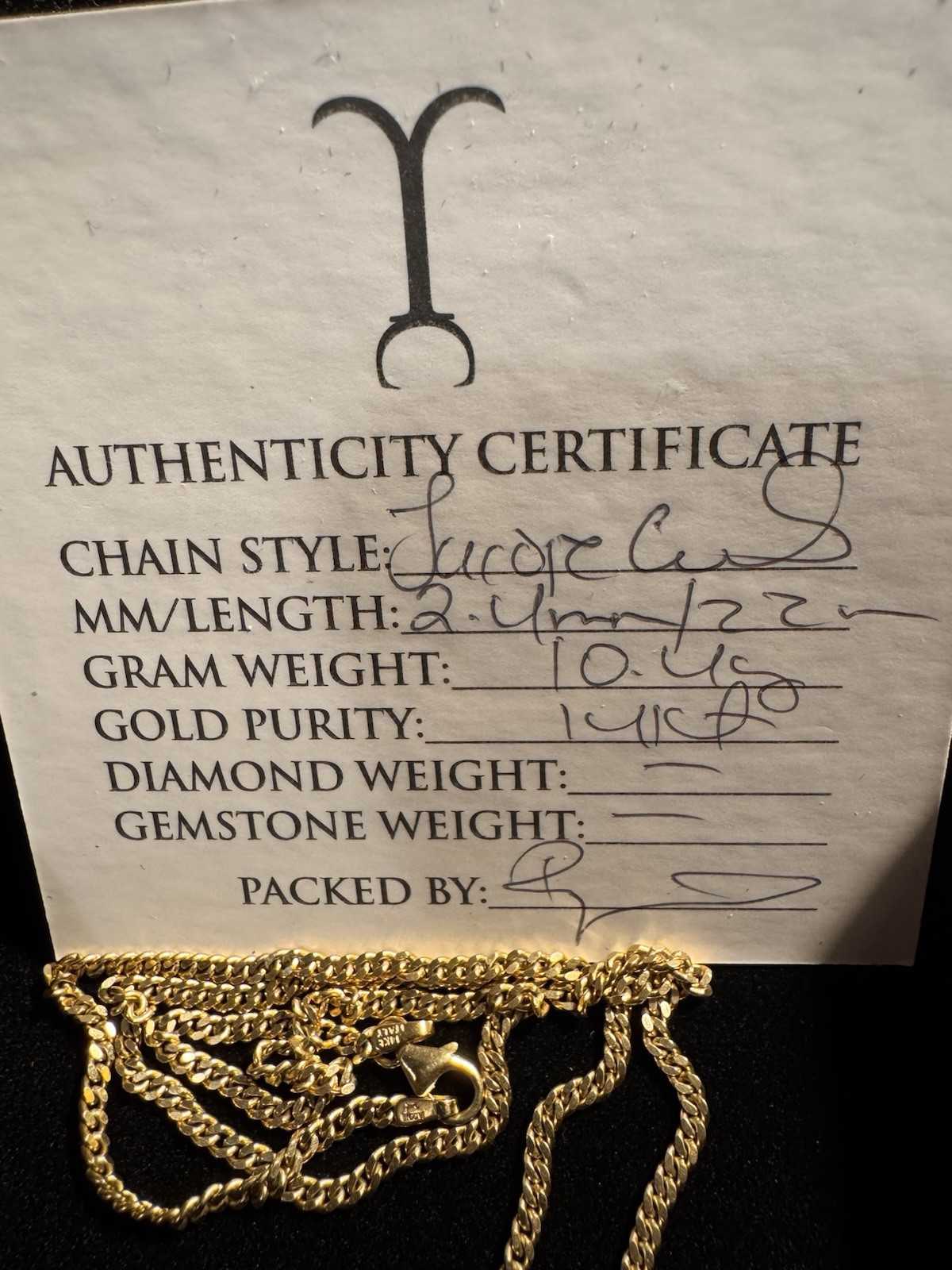 22 Inch 14kt Jacoje Baby Curb 2.4mm Gold Chain With 1852 $2.50 Gold Coin