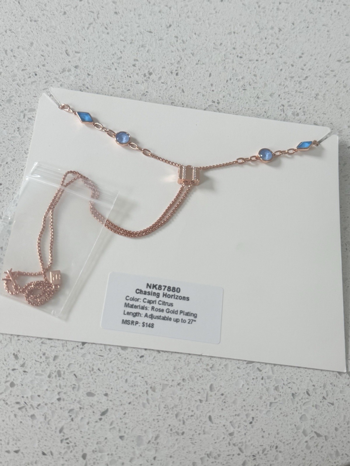 BP NK87880 Rose Gold Plated Crystal Y-Drop Station Necklace Adjustable 27in