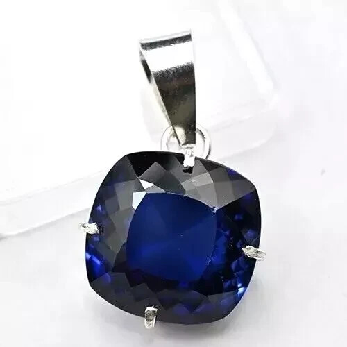 Natural Blue Sapphire 37 Ct Cushion Cut 925 Solid Silver Pendant Gemstone