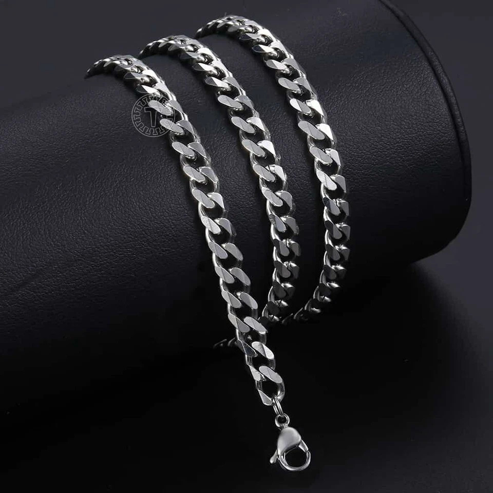 3/5/7mm Silver Tone Curb Cuban Link Chain Necklace Stainless Steel For Men Women