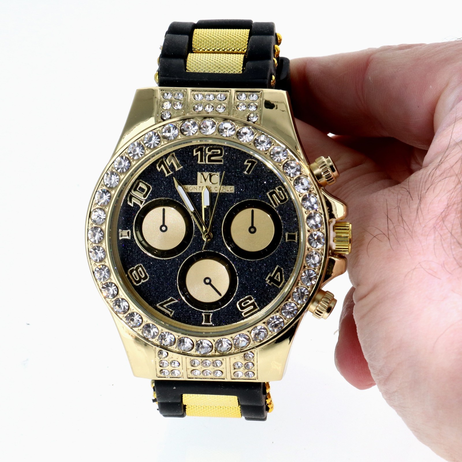Men’s Hip Hop Watch Iced Bling Rapper Big Stones Silicone Band Luxury Fashion