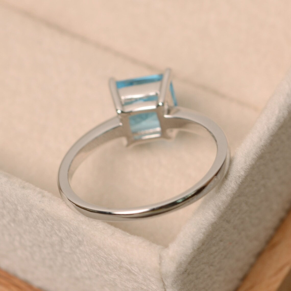2CT Blue Topaz Square Gemstone 925 Silver Plated Solitaire Ring Duty Free
