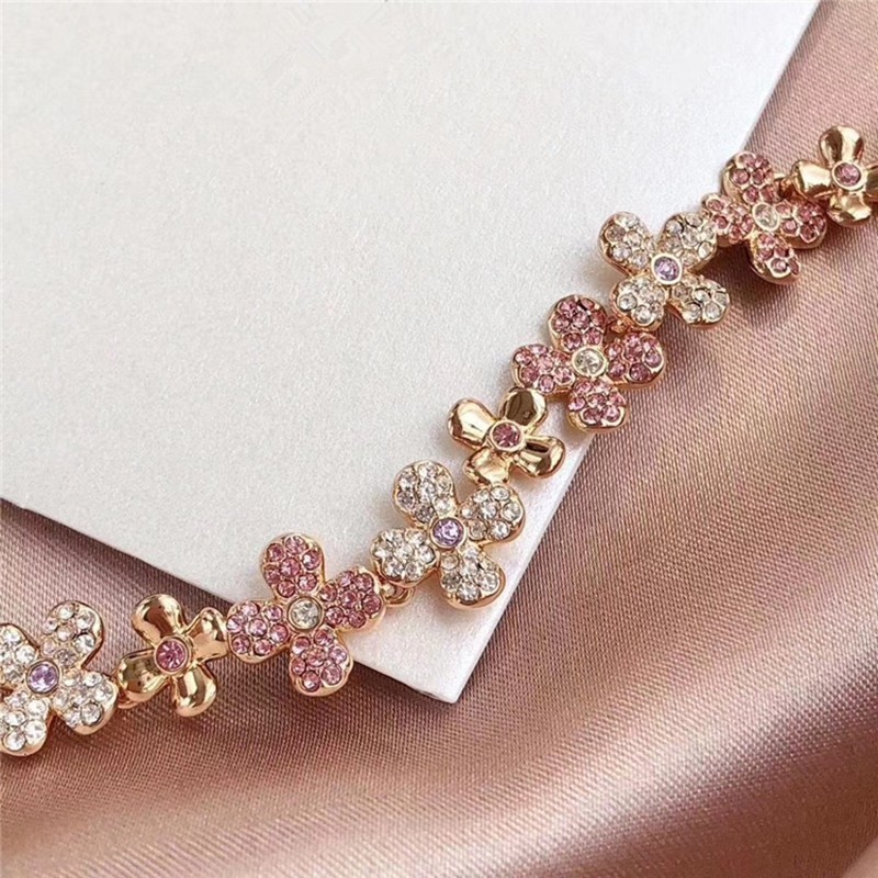 Swarovski High-Quality Rose Gold Petal Bracelet for Women, Crystal Plum Blossom