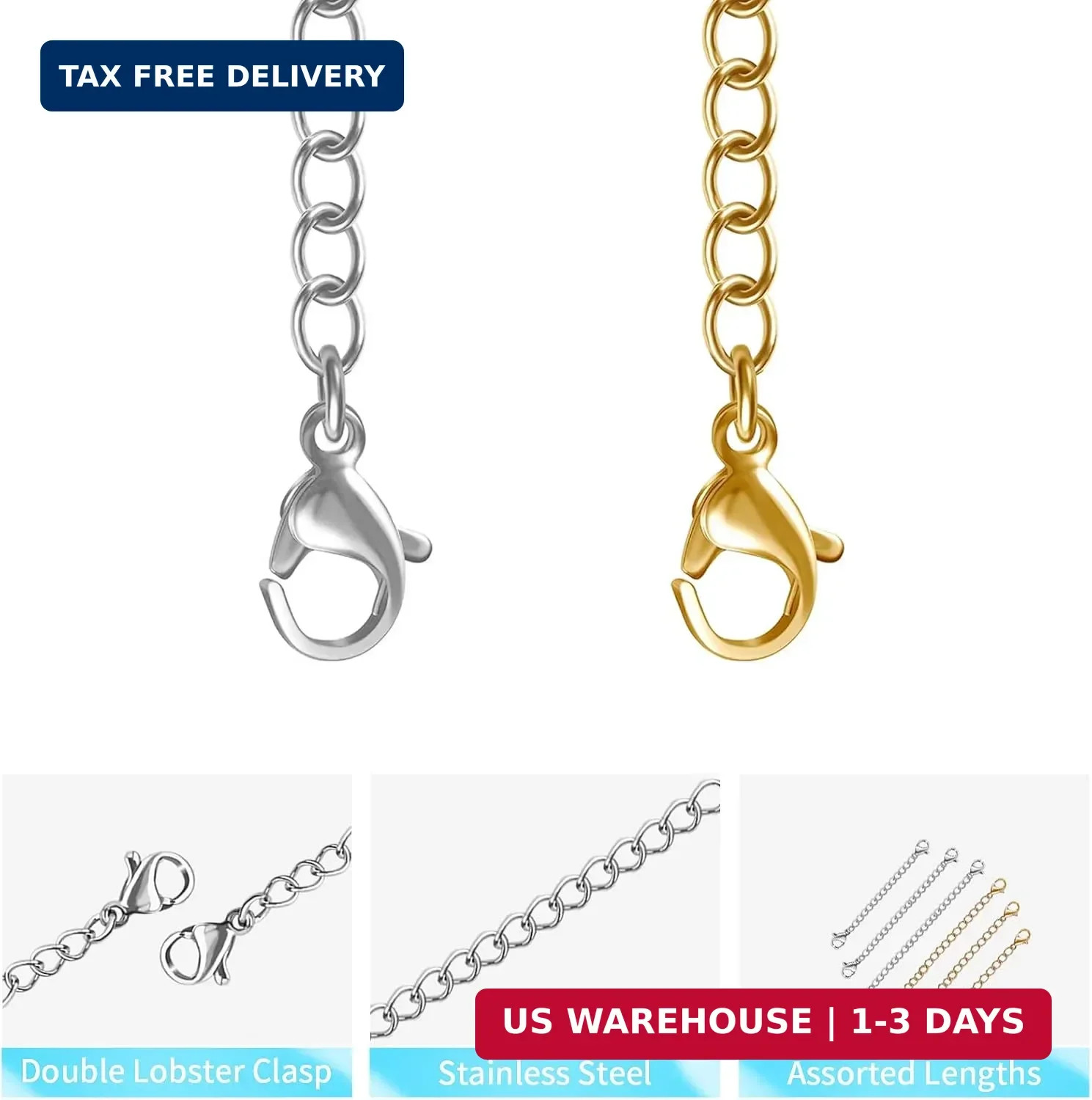 12 PCS Necklace Extenders – Stainless Steel Necklace Extension Chain for Jewelry