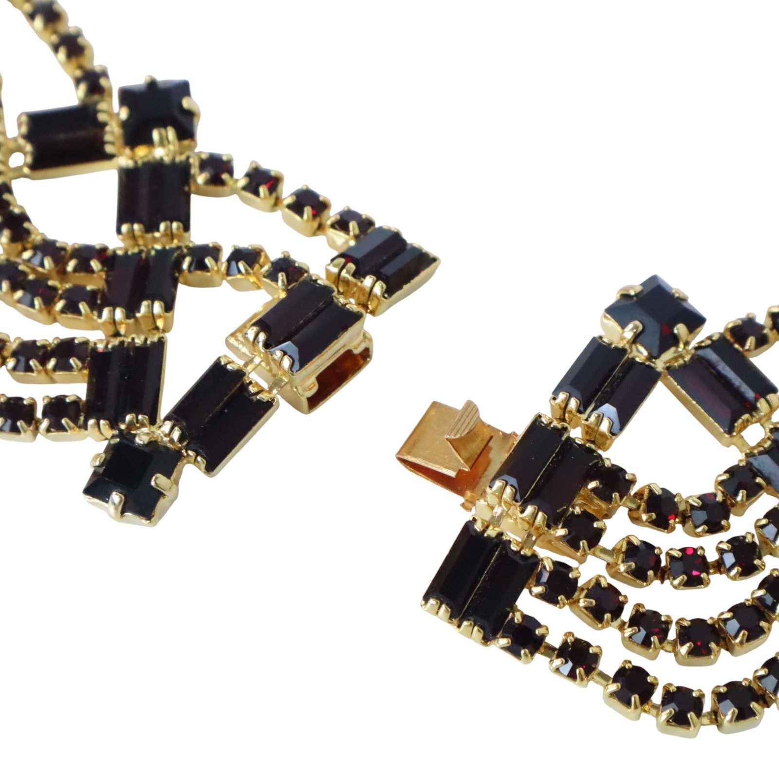 Vintage Czech Republic Garnet Glass Rhinestone Necklace Bracelet Earrings Set