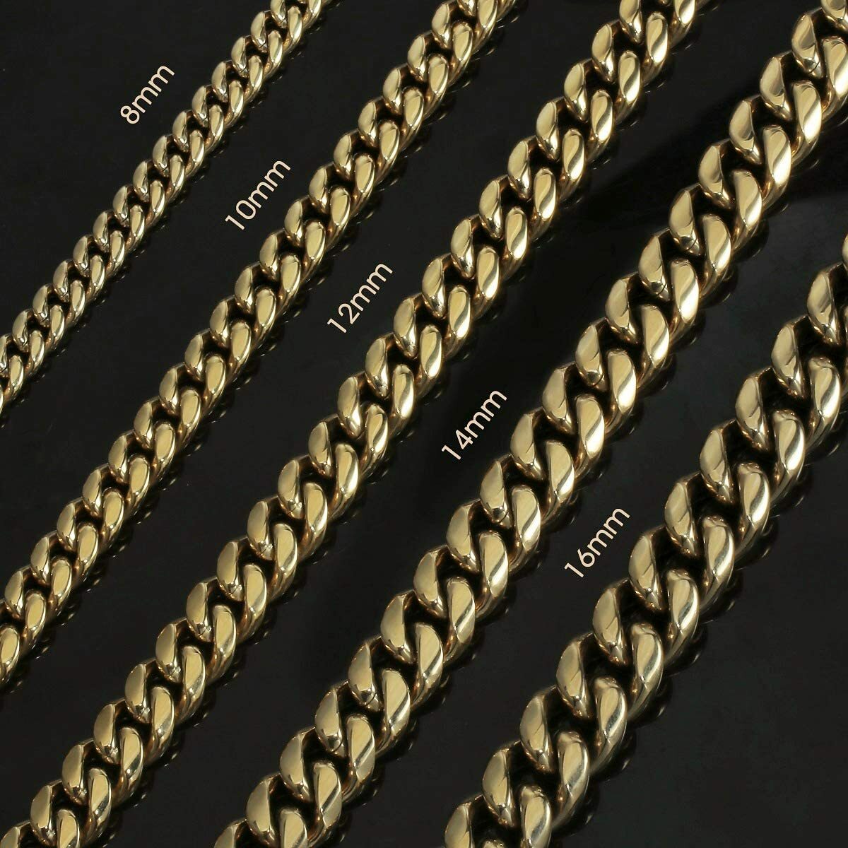 Real 14K/18K Gold Plated PVD Solid Miami Cuban Link Chain Bracelet Set 4mm-14mm