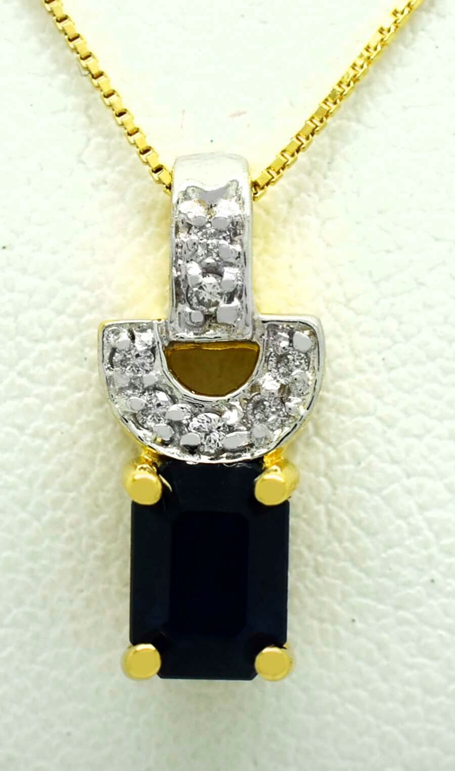 GENUINE 1.06 Cts BLUE SAPPHIRE & DIAMONDS PENDANT 14K YELLOW GOLD ** NWT **