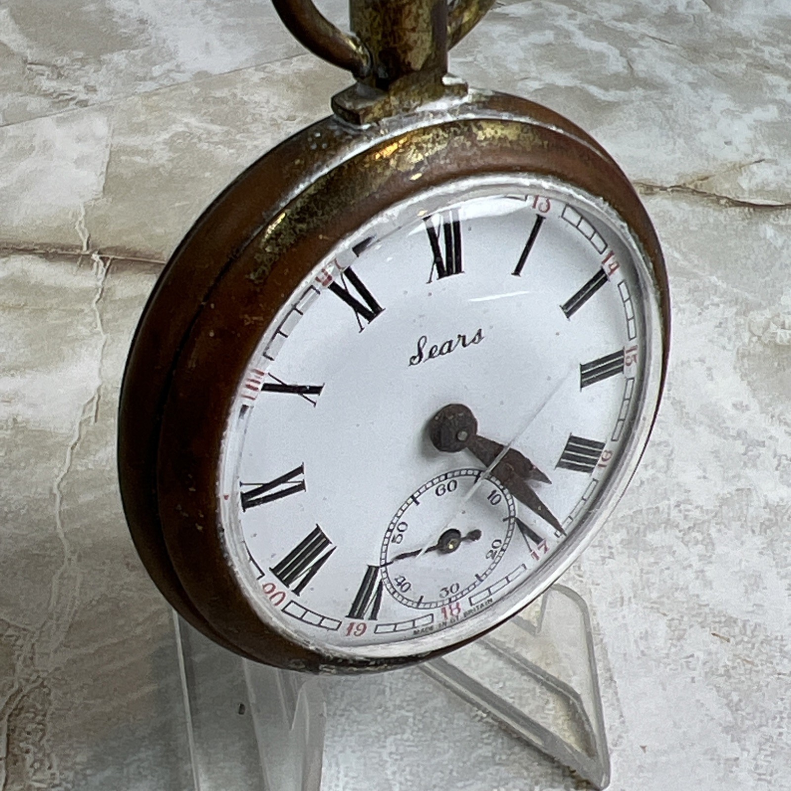 Vintage Sears Pocket Watch Made in Great Britain FOR PARTS or REPAIR Not Running