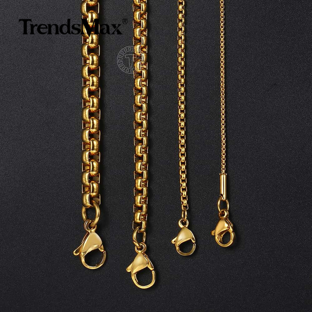 18″-24″ 2/3/4/5MM Gold Plated Stainless Steel Smooth Box Chain Necklace