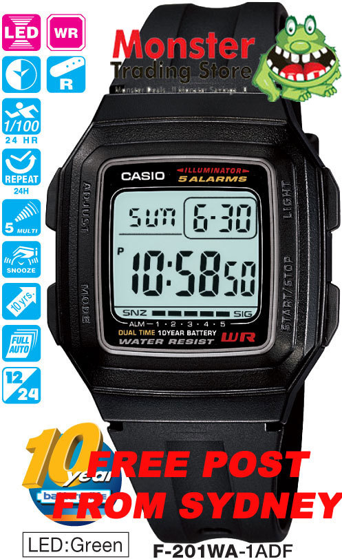 CASIO WATCH F201 F201WA F-201WA-1AD F91 F-91 ALARM 12-MONTH WARANTY
