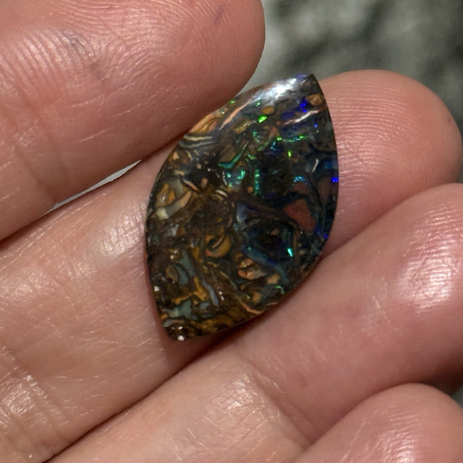 8.05ct 24×14.6×2.7mm Finely Polished Australian Koroit Boulder Opal Cabochon