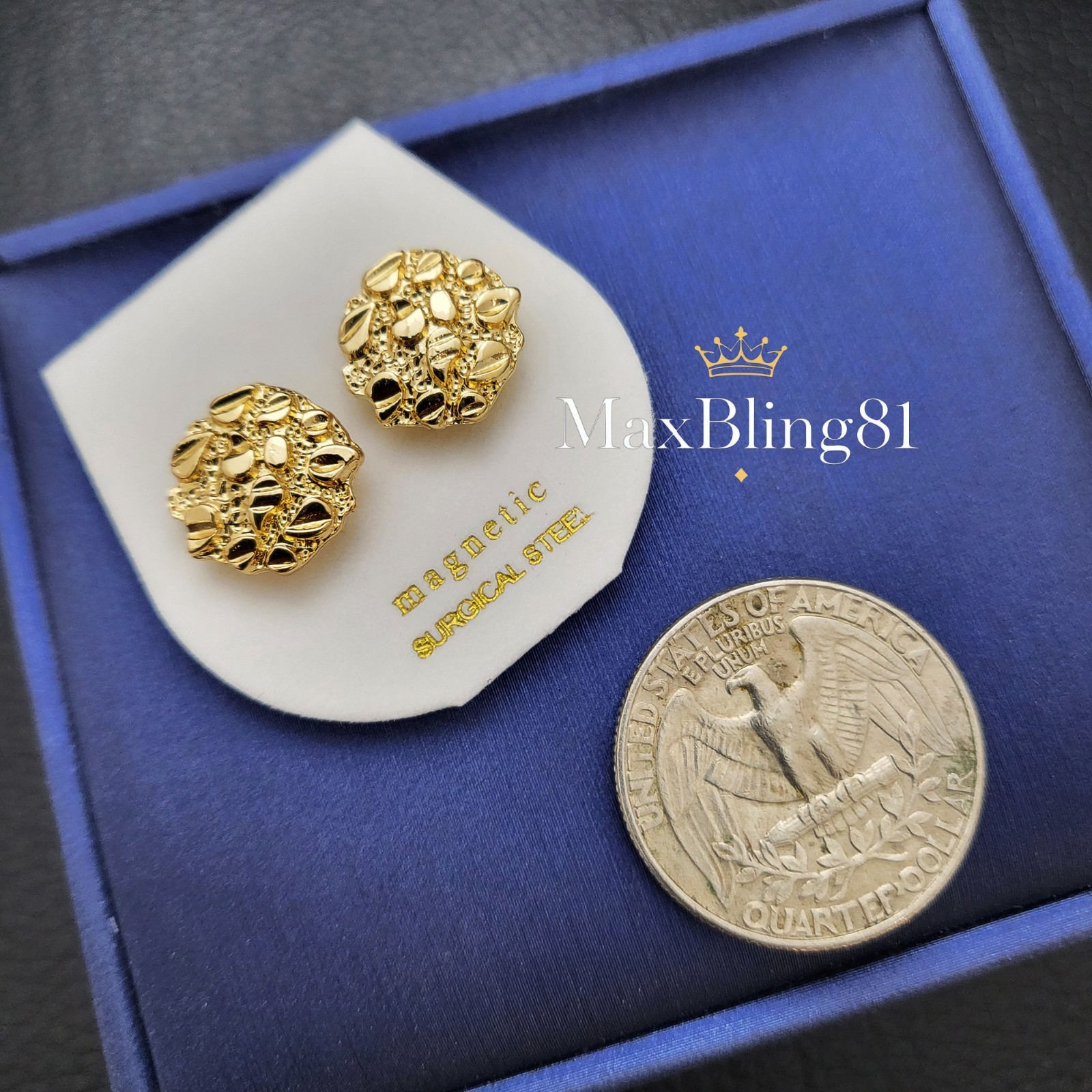 Hip Hop Jewelry Cookie Nugget Magnetic Iced Gold plated Bling Earrings Unisex