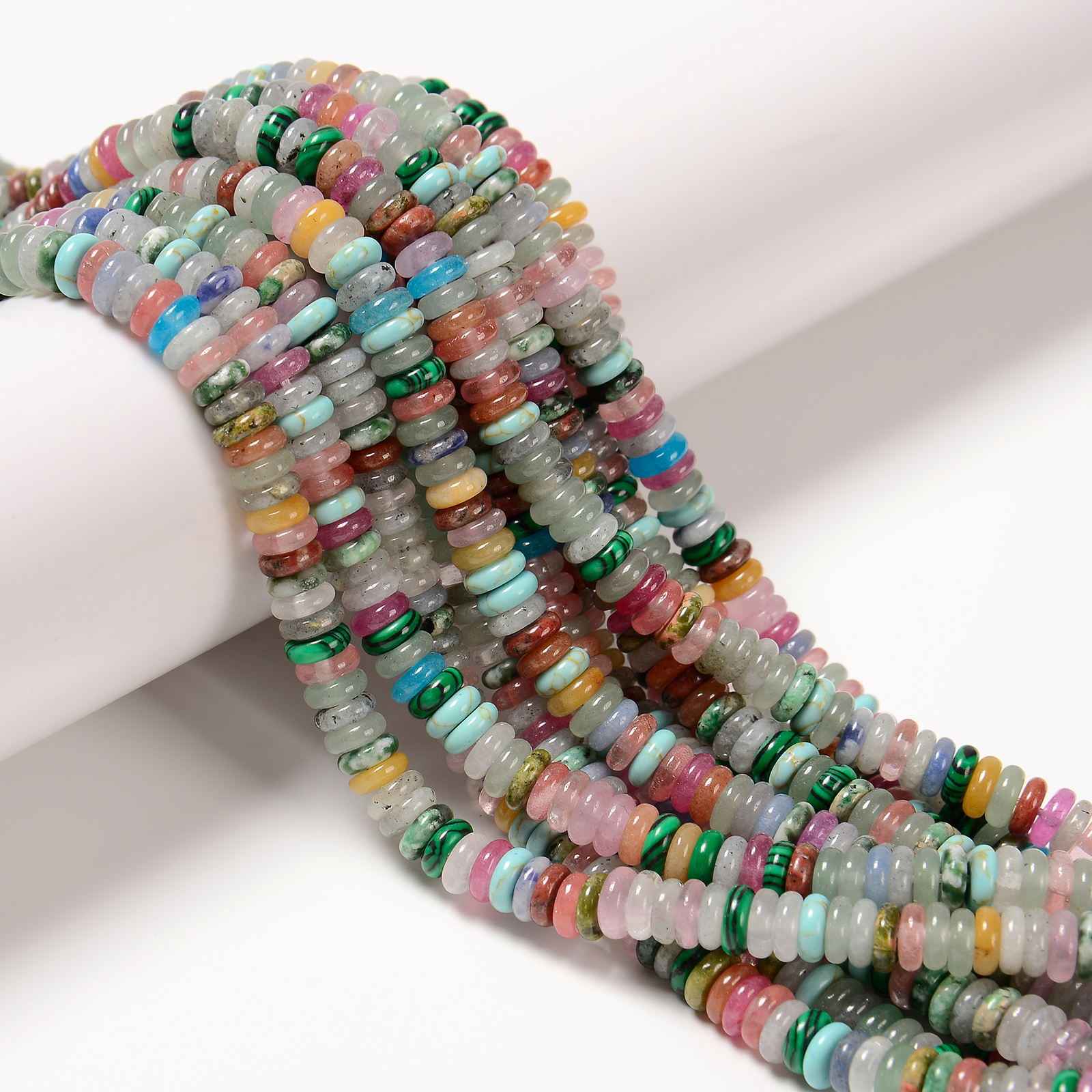 Mixed Gemstone Smooth Rondelle Beads Size 2x6mm 15.5” Strand