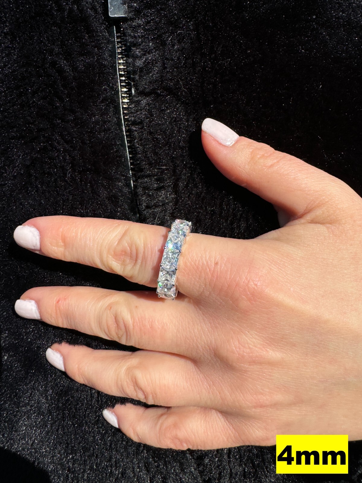 Real Princess Cut Moissanite Eternity Band Wedding Ring 925 Silver 2-5mm Square