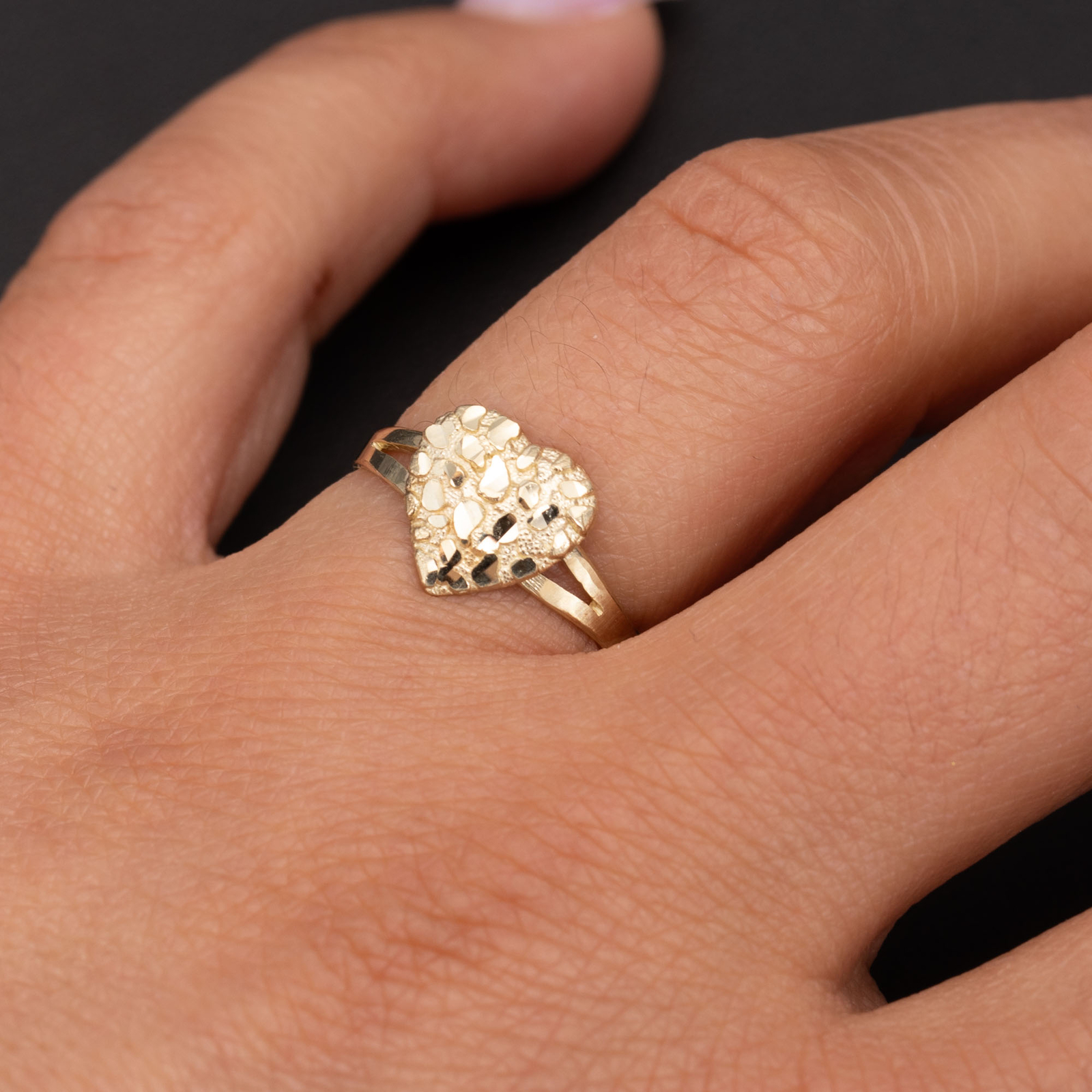 Solid 10K Gold Women’s Heart Nugget Ring Yellow Gold Size 7