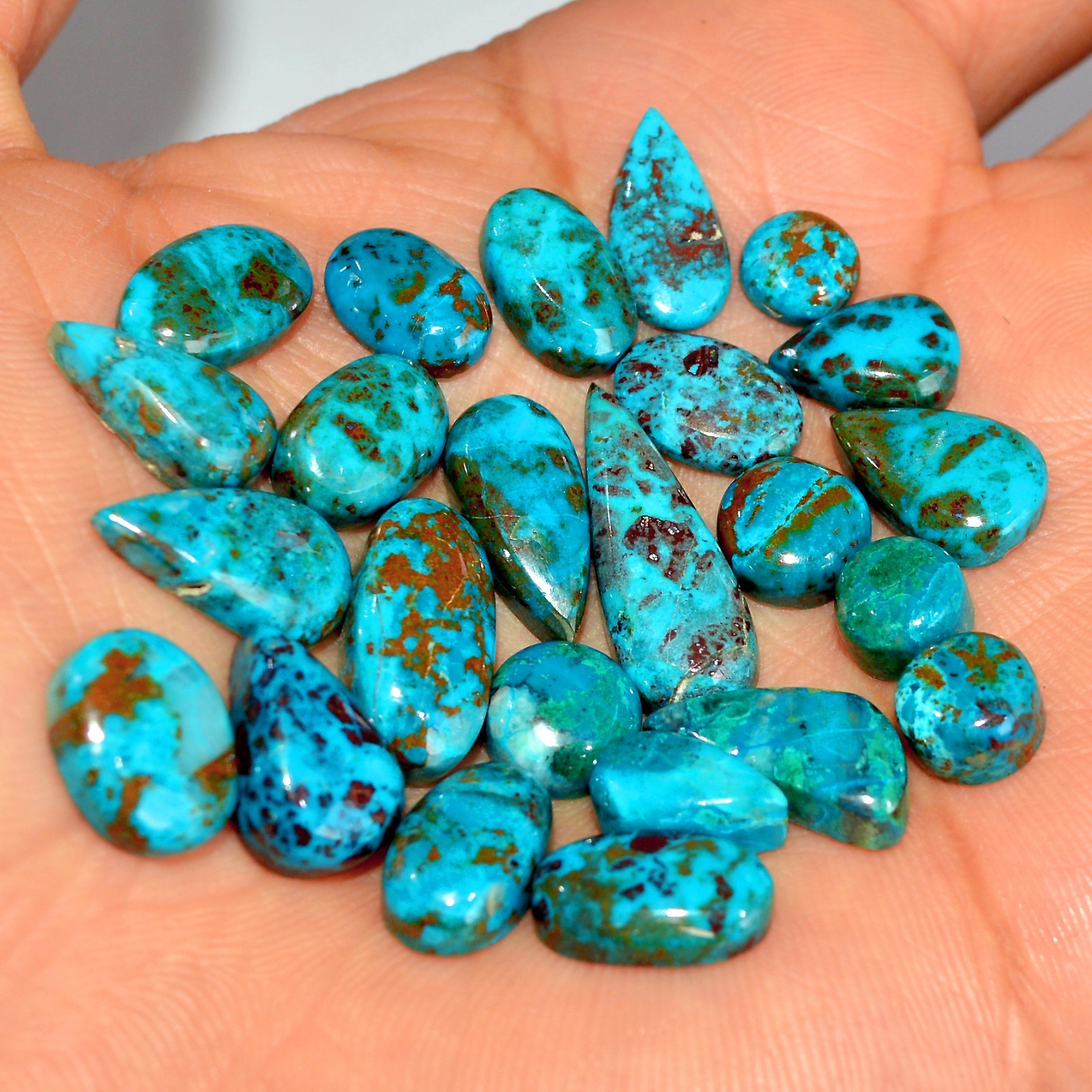 24 Pcs 87 Cts Natural Chrysocolla Cabochon Loose Gemstone Lot 22×7 5x5mm #17771