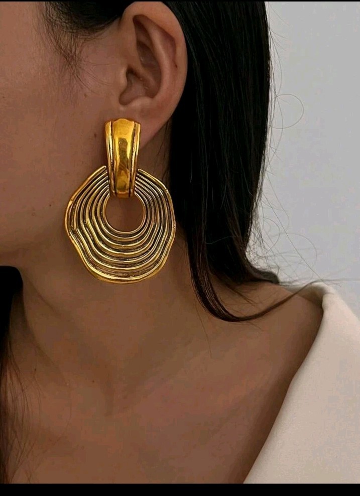 Vintage Asymmetrical Geometric Pattern Spiral Pendant Earrings, Minimalist Charm